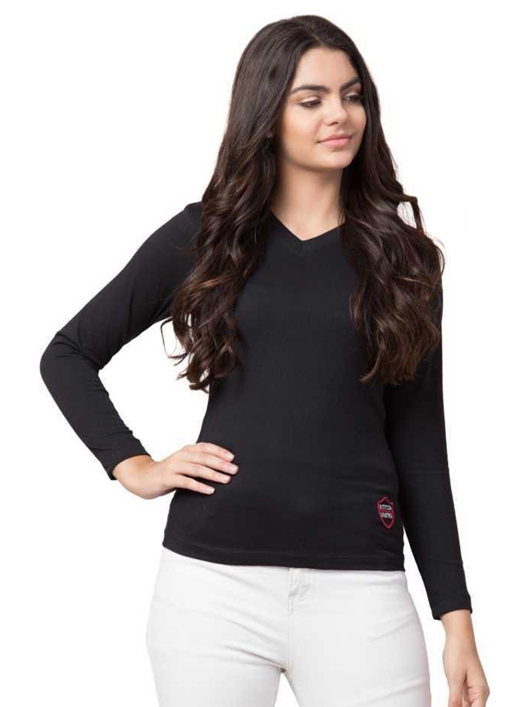 

CLOTHY Women V-Neck T-shirt, Black