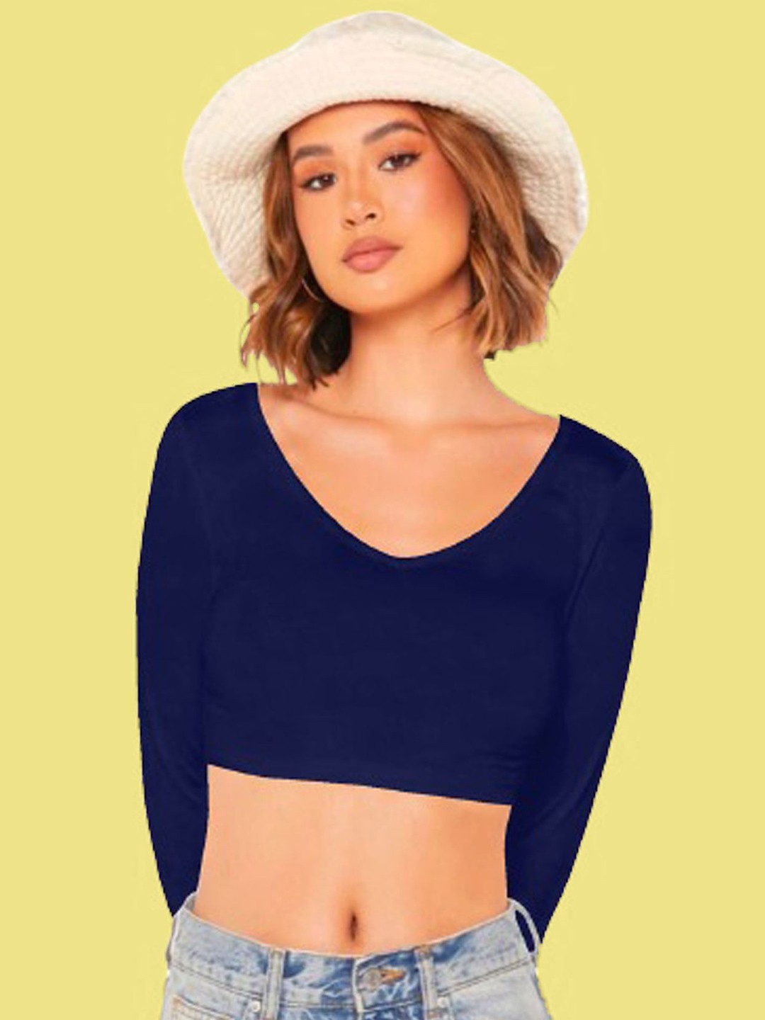 

Dream Beauty Fashion Women V-Neck Fitted Crop Top, Navy blue