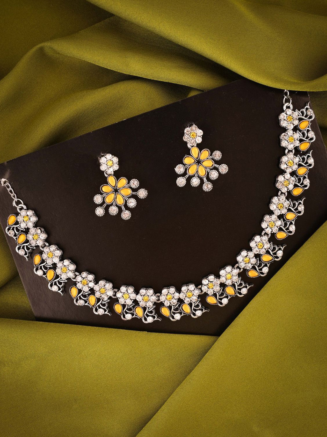 

Lyriss Silver-Plated American Diamond Studded Jewellery Set