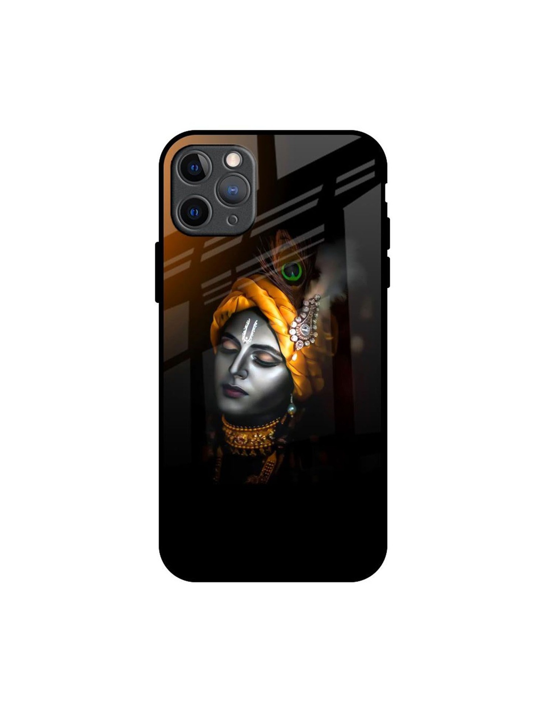

QRIOH Quirky Ombre Krishna Glass Printed iPhone 11 Pro Max Back Case, Black