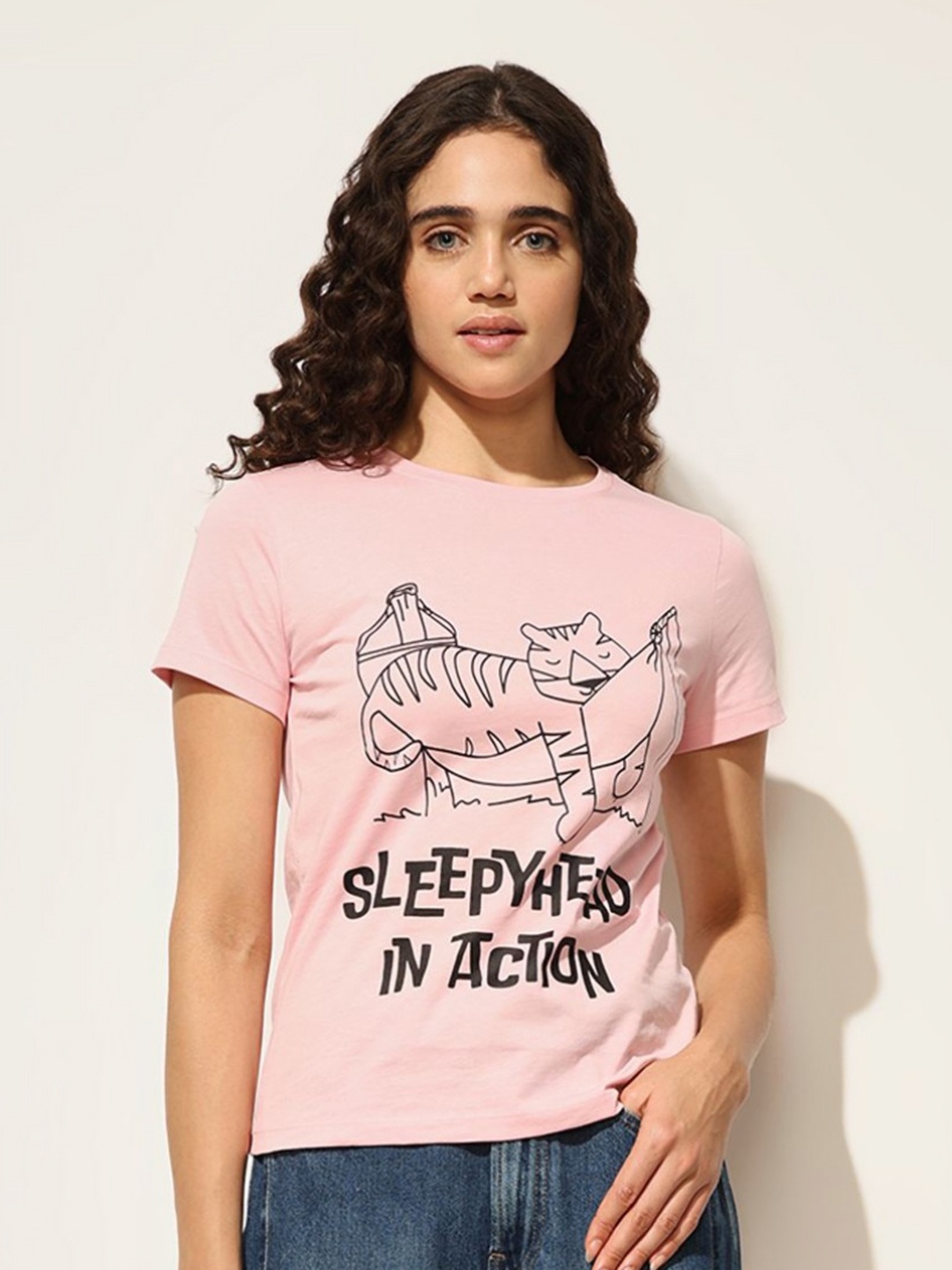 

ONLY Women Graphic Printed Round Neck Cotton T-shirt, Pink