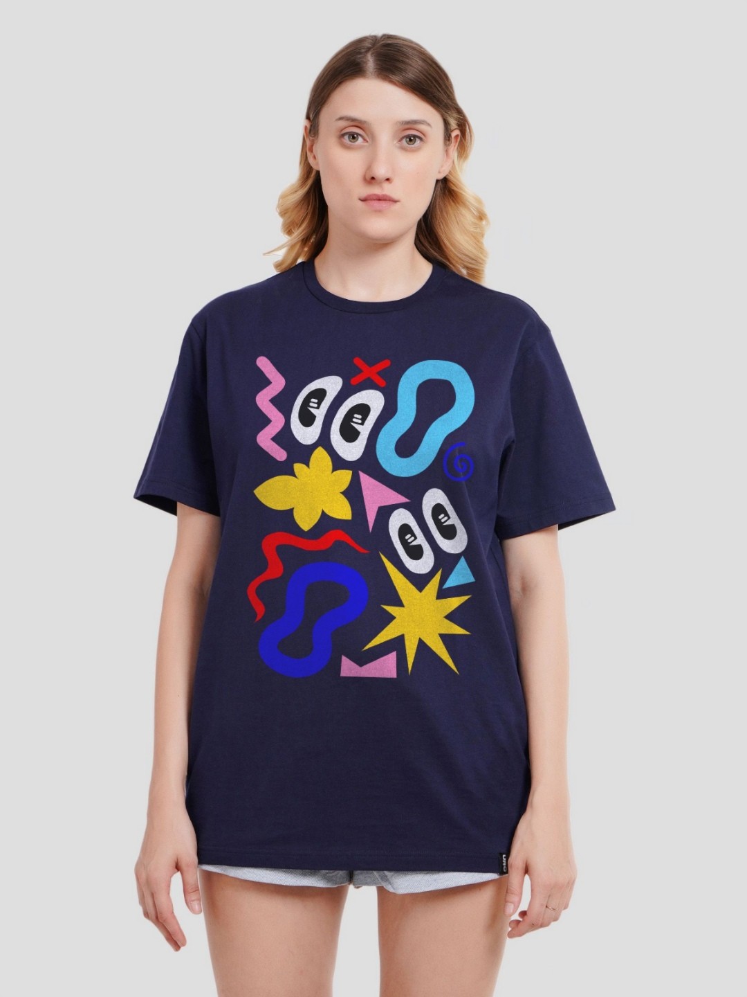 

Underrated Club Women Typography Printed Bio Finish Raw Edge T-shirt, Navy blue