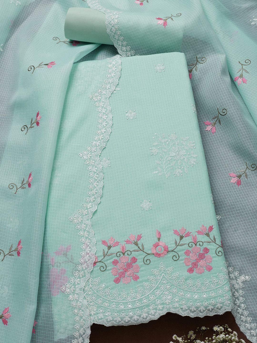

Soch Floral Embroidered Thread Work Unstitched Dress Material, Blue