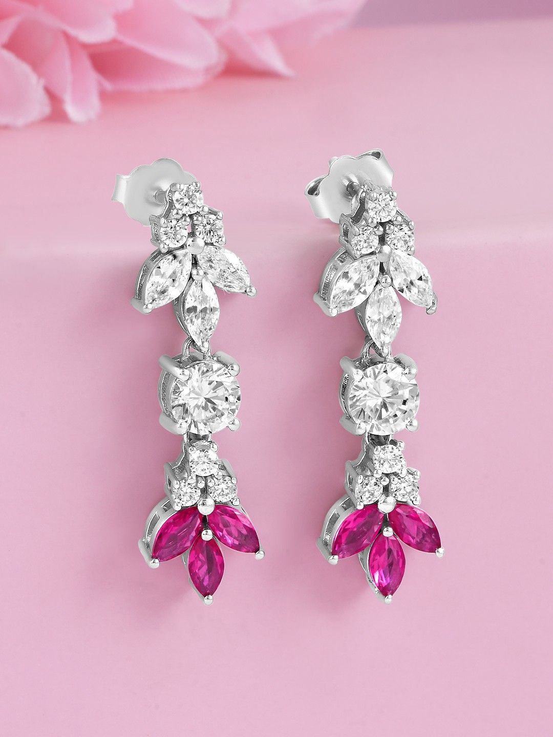 

Zavya 925 Sterling Silver Rhodium-Plated Contemporary Cubic Zirconia-Studded Drop Earrings
