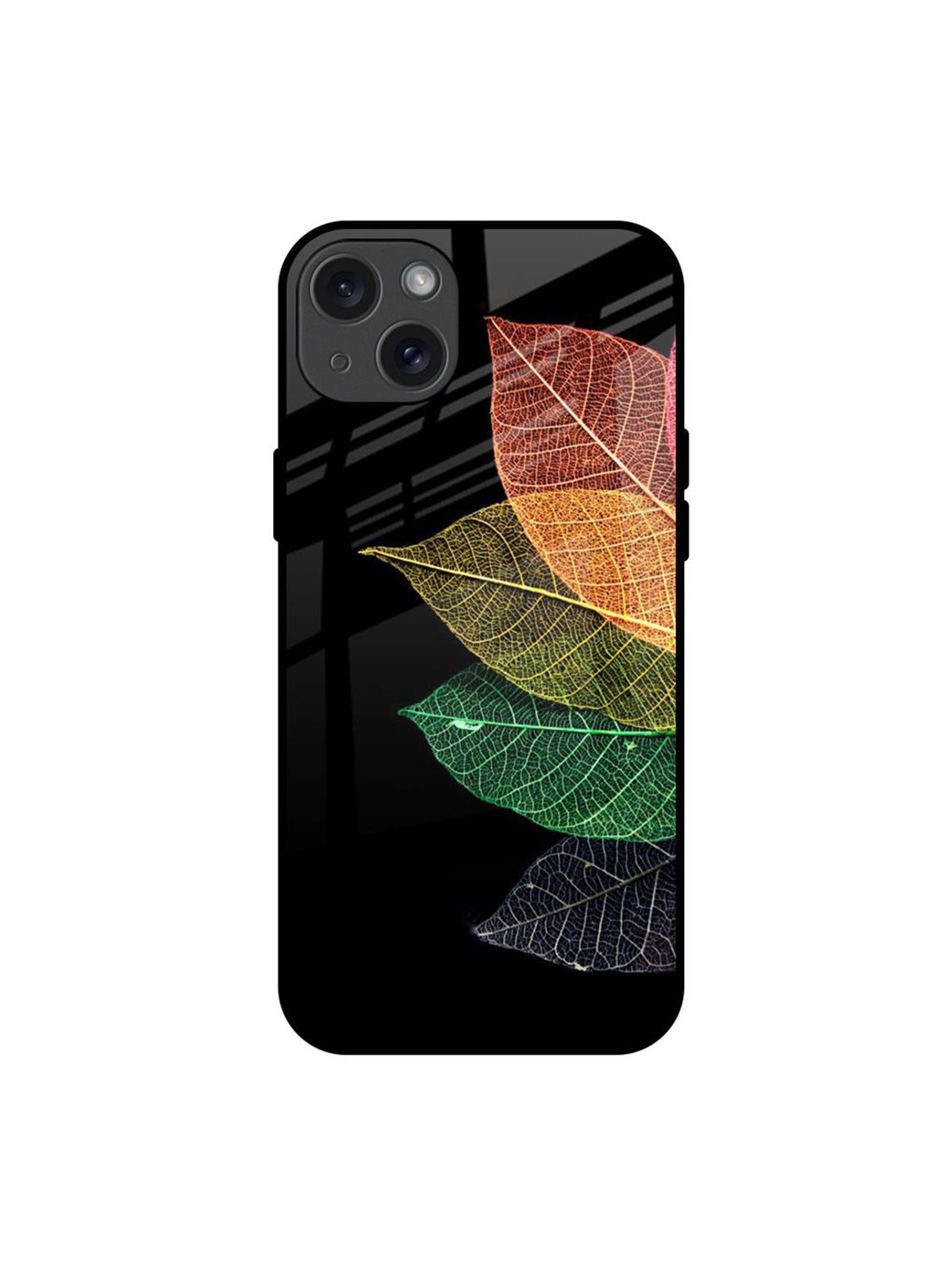 

QRIOH Colorful Leaves Real Printed iPhone 15 Plus Back Case, Black