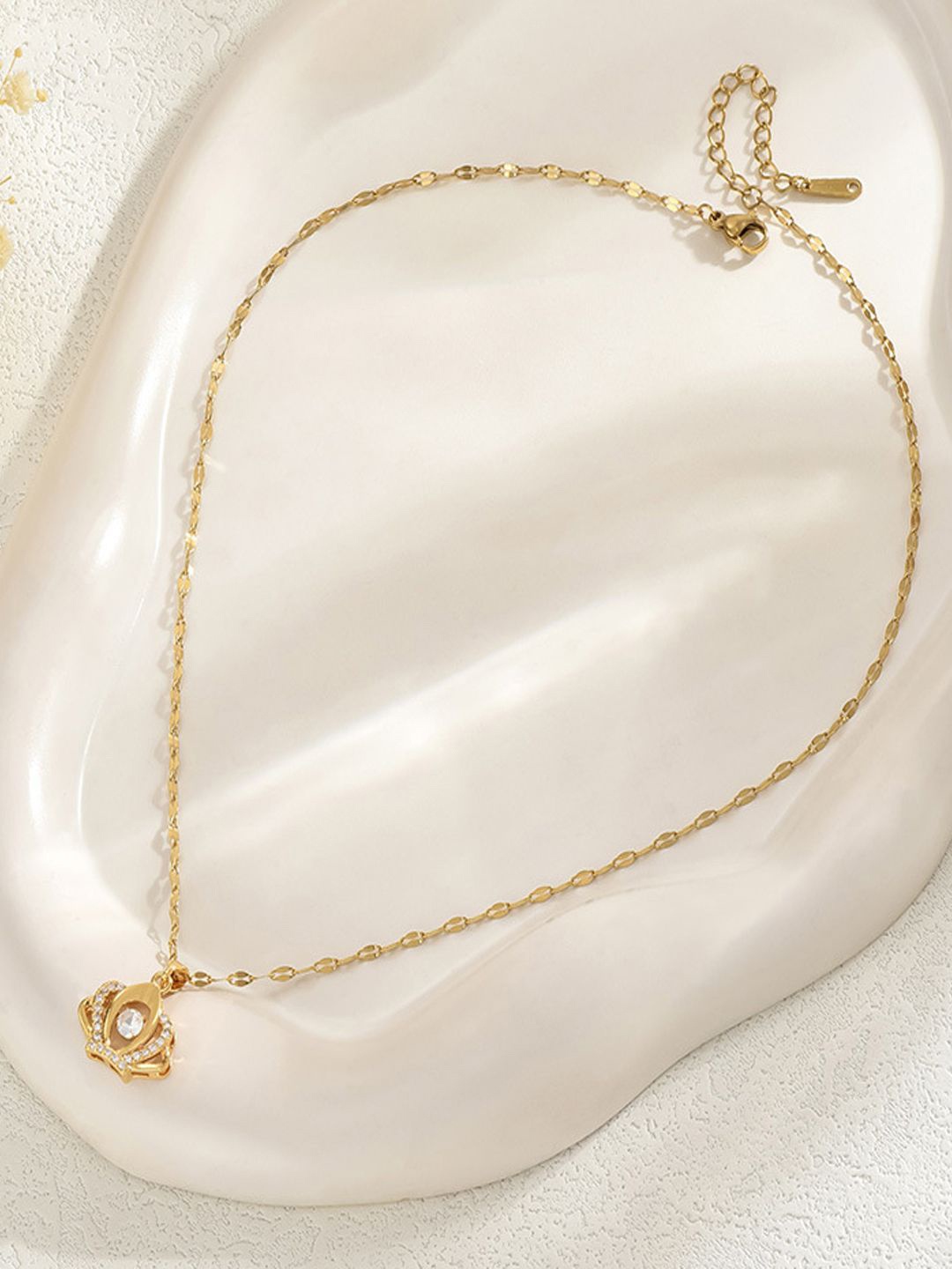 

BEYTER Stainless Steel American Diamond Studded Queen Style Pendant With Chain, Gold