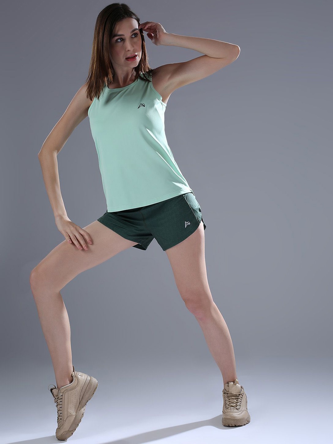 

AGUANTE Women Printed High-Rise Running Sports Shorts, Green