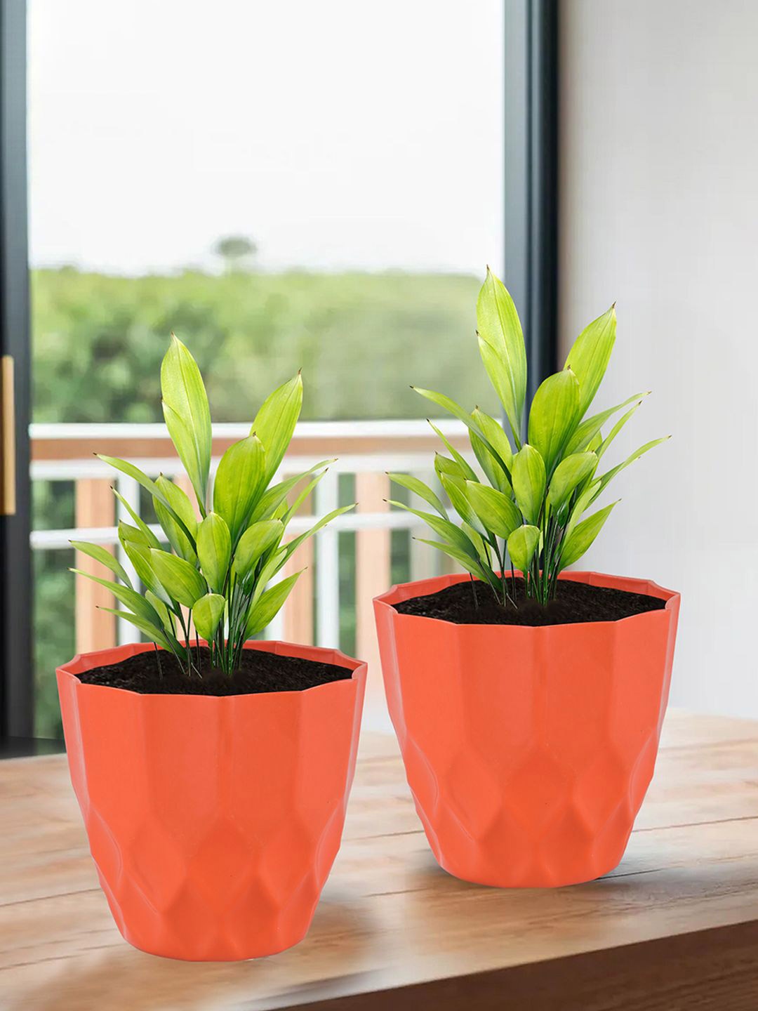 

Kuber Industries Orange Colored 4 Pieces Textured Durable Planters