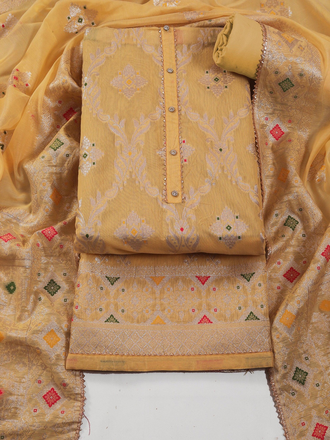 

Riti Woven Design Jaquard Art Silk Unstitched Dress Material, Yellow