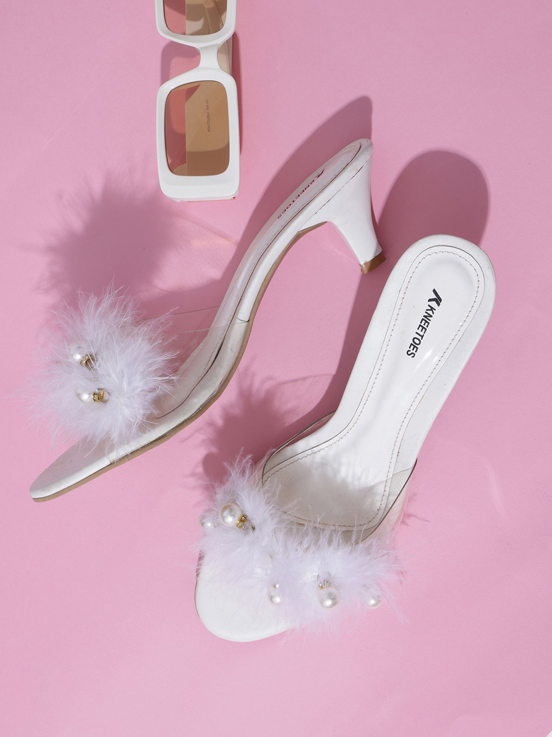 

KNEETOES Women Mules with Bows Flats, White