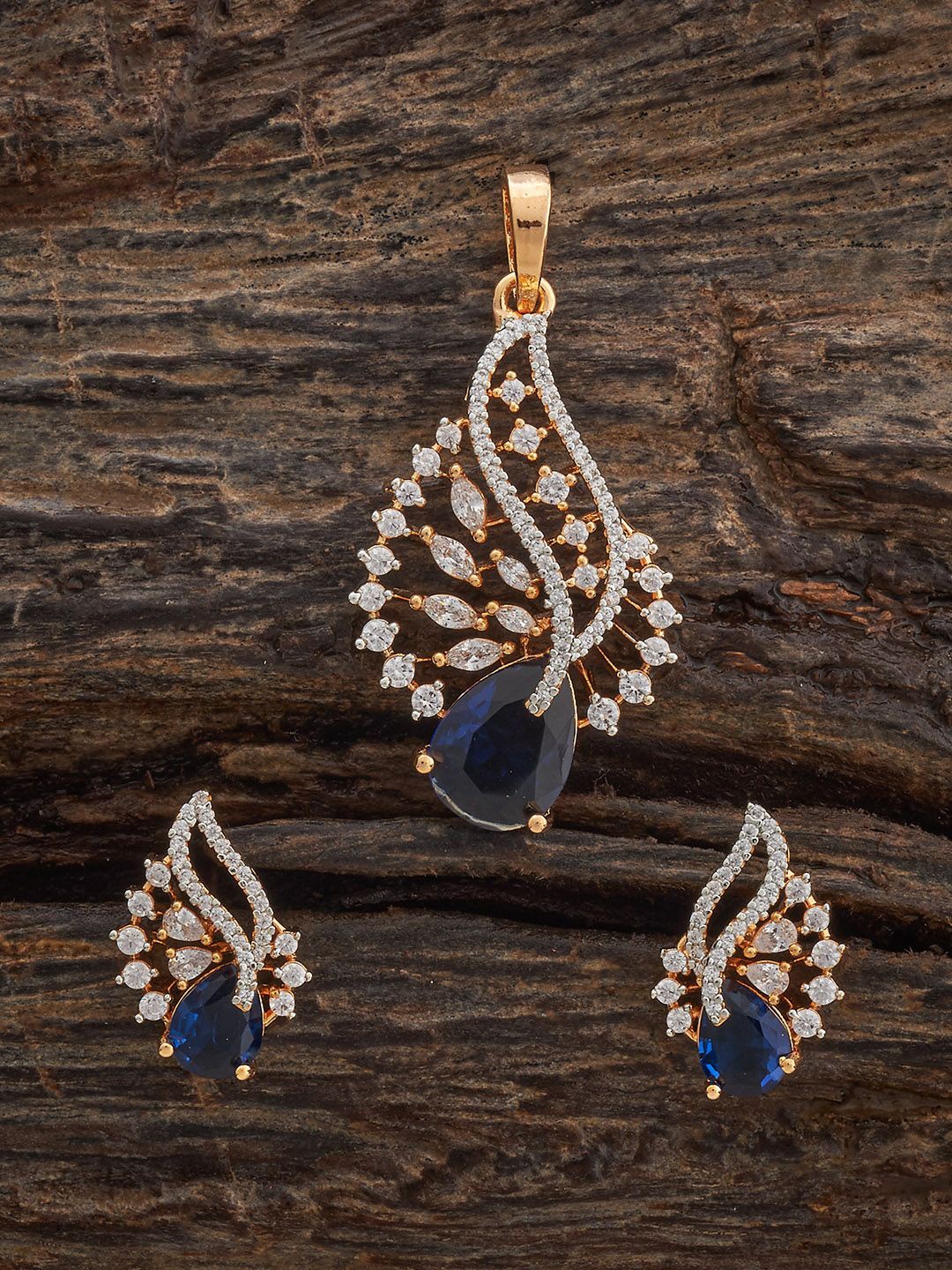 

Kushal's Fashion Jewellery Sapphire Rhodium Gold-Plated Party Zircon Pendant Set, Grey