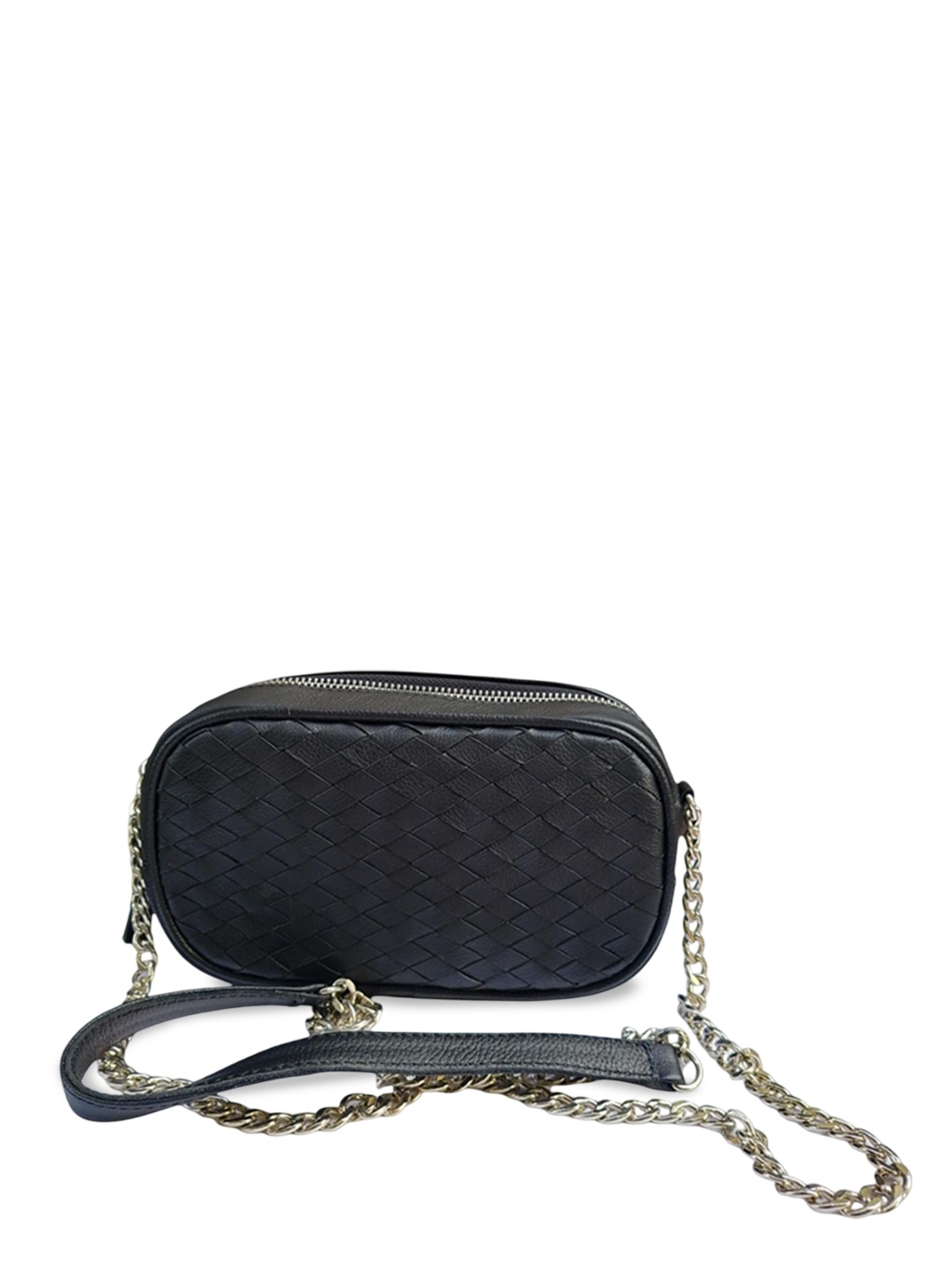 

PERKED Leather Structured Sling Bag with Bow Detail, Black