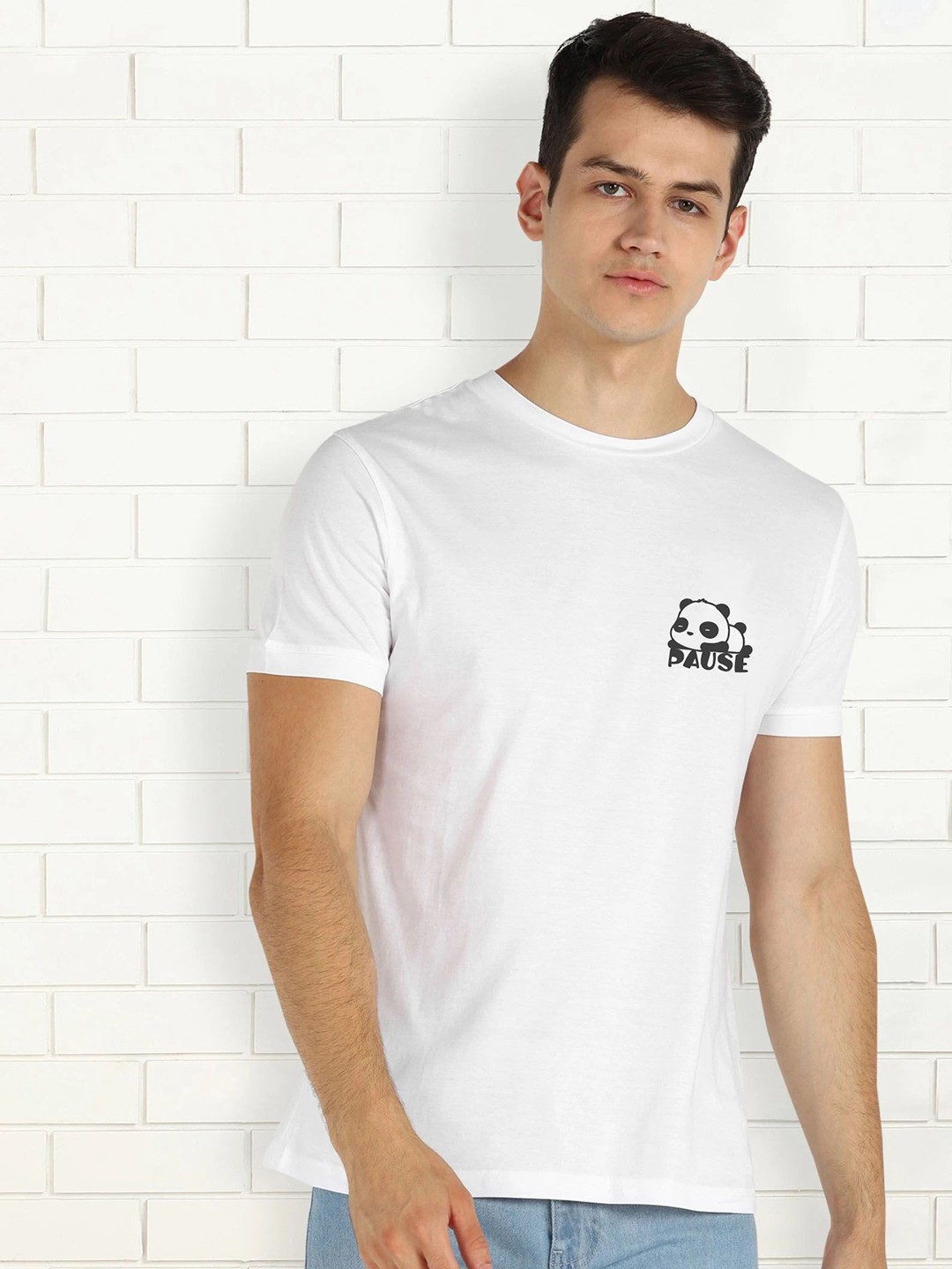 

Moda Rapido Men Graphic Printed Round Neck Cotton Slim Fit T-shirt, White