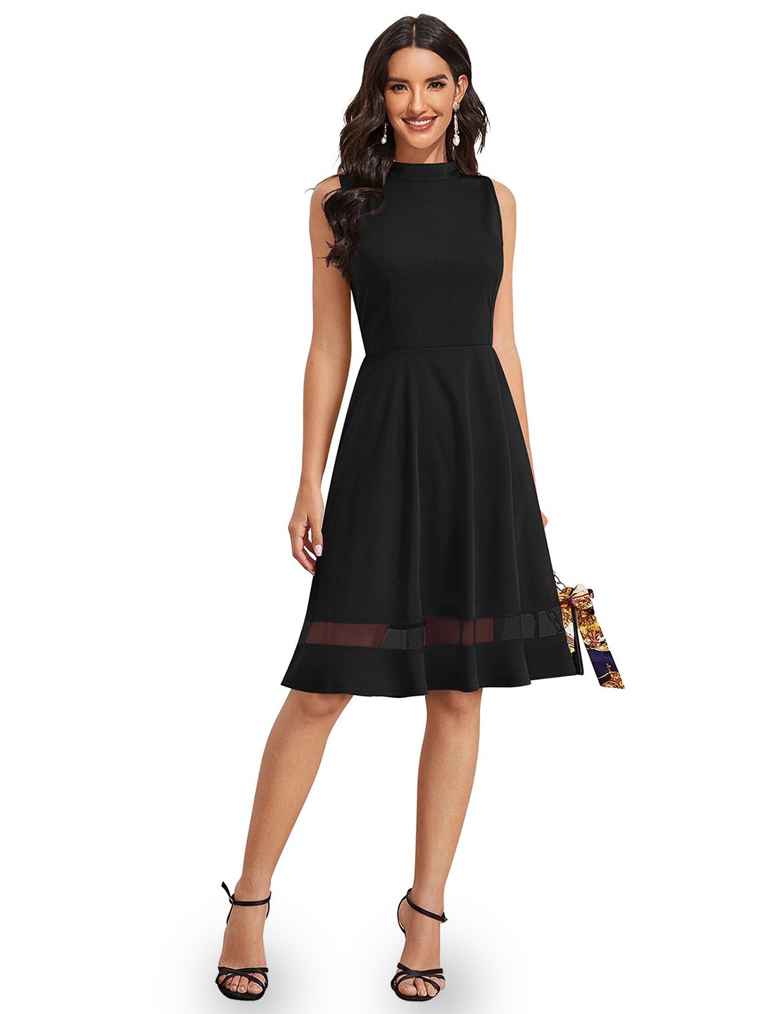 

S.K.C Sleeveless Fit & Flare Dress, Black