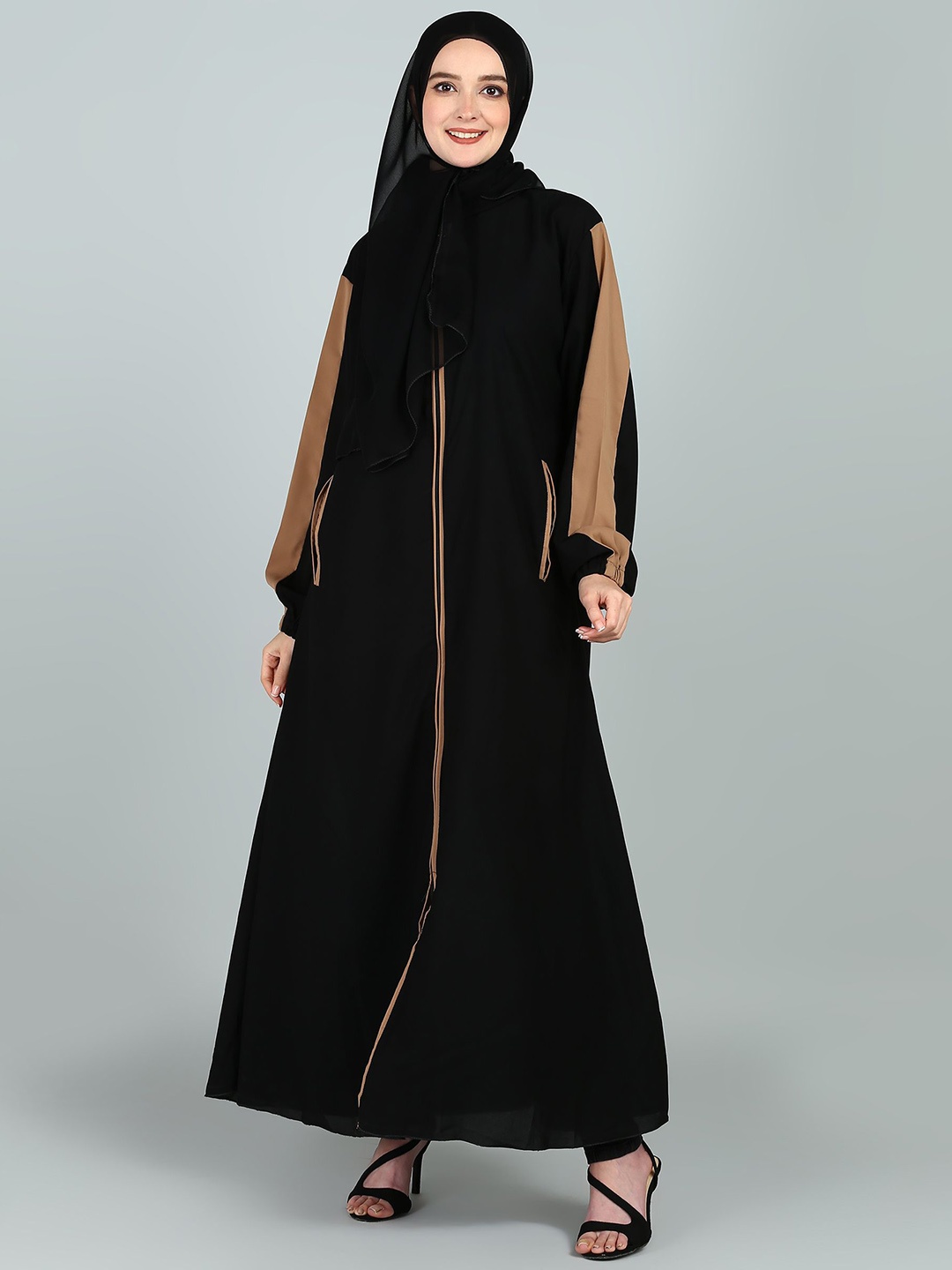 

BROKE BRAND Full Zipper Sportswear Abaya With Side Pockets, Black