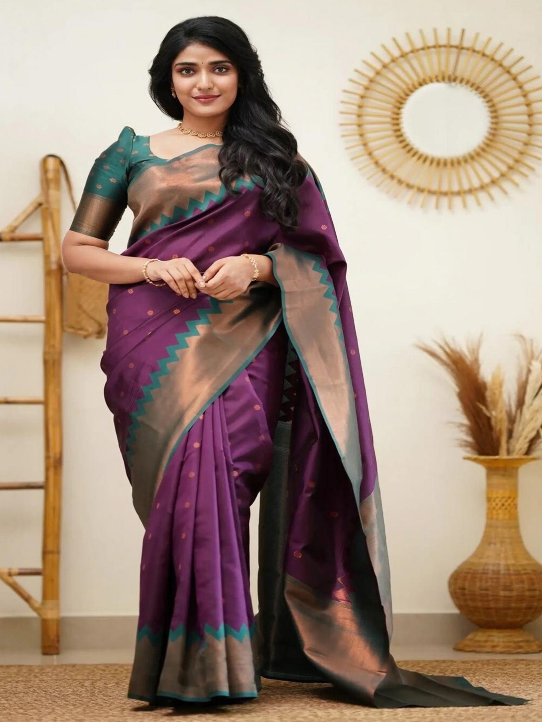 

JULEE Woven Design Zari Pure Silk Banarasi Saree, Purple