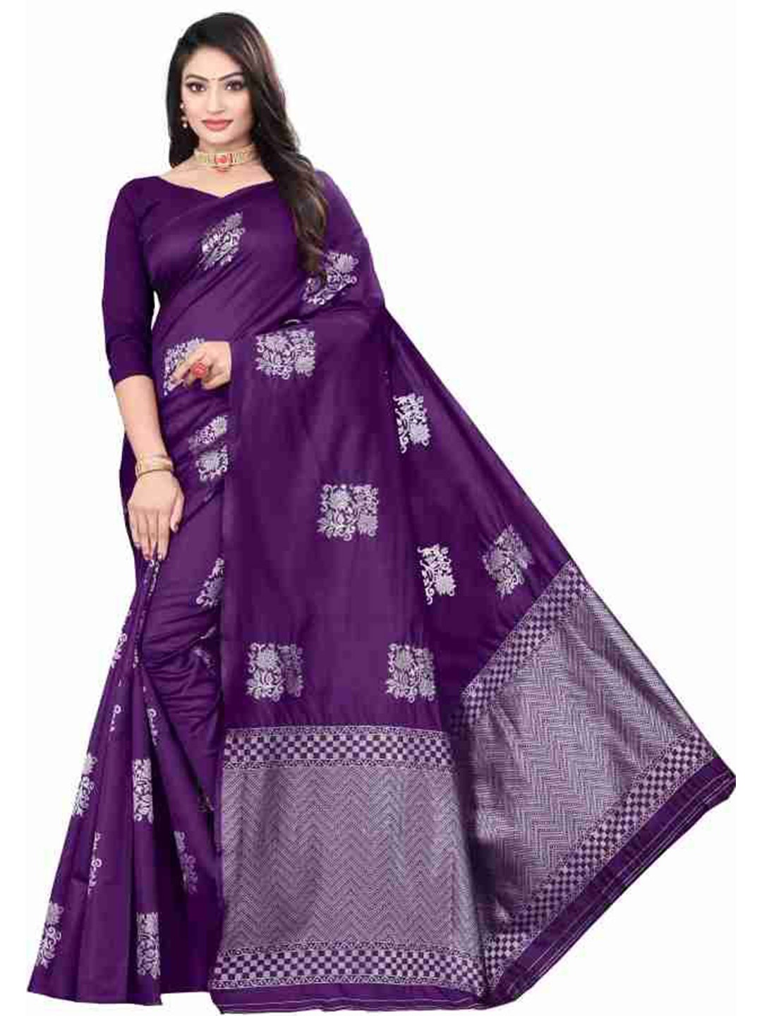 

A TO Z CART Woven Design Zari Pure Silk Banarasi Saree, Purple