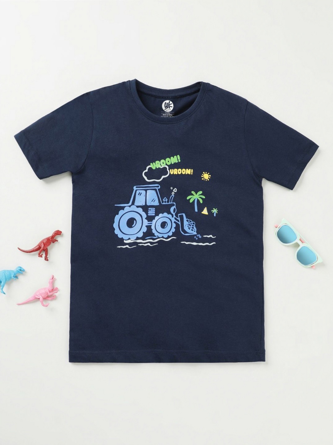 

YK Boys Graphic Printed Round Neck Cotton T-shirt, Navy blue