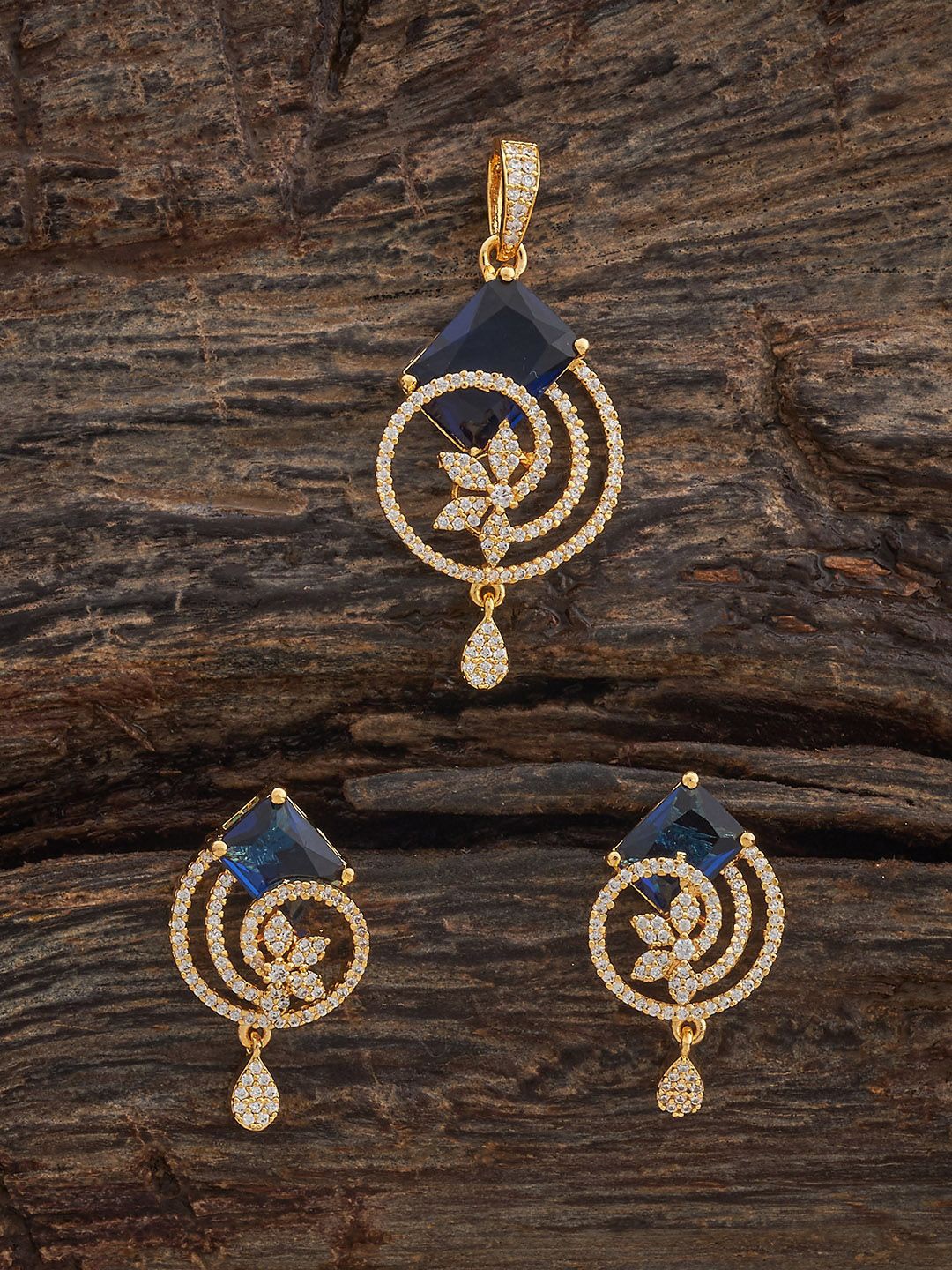 

Kushal's Fashion Jewellery Sapphire Gold-Plated Party Zircon Pendant Set