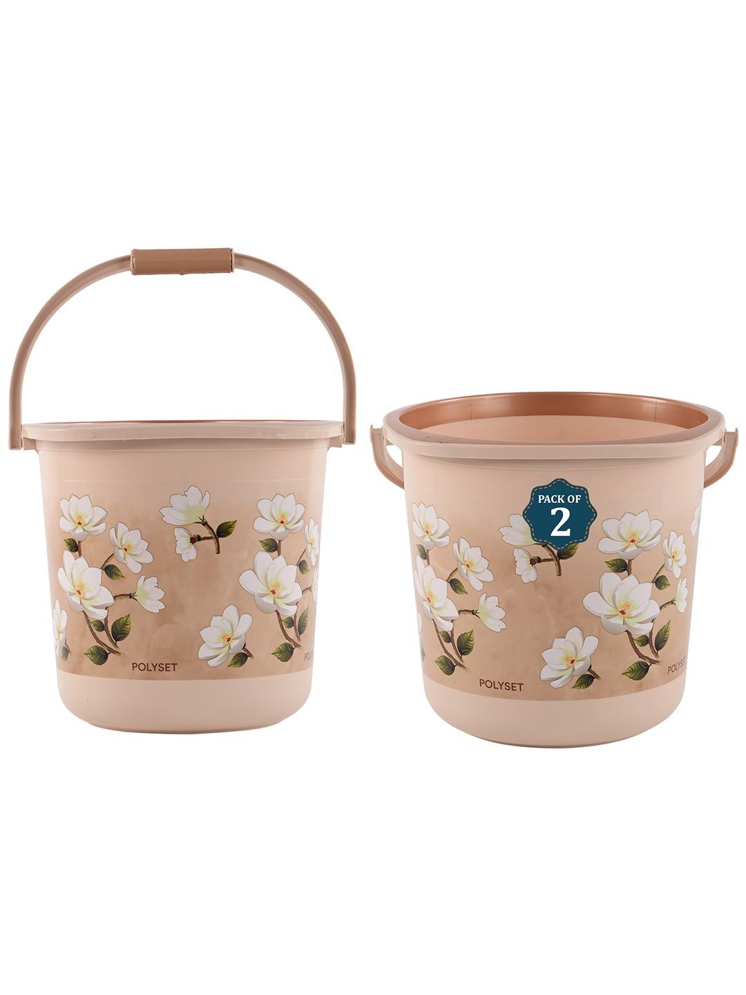

Kuber Industries Brown & White 2 Pieces Floral Printed Bucket 18L