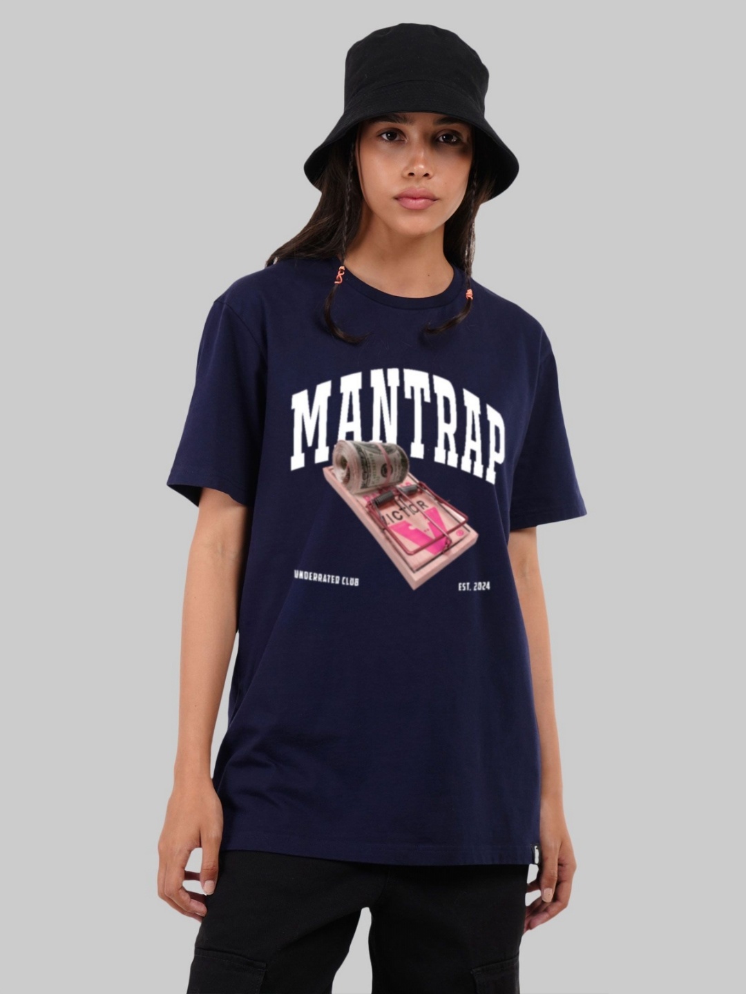 

Underrated Club Women Printed Extended Sleeves Bio Finish T-shirt, Navy blue