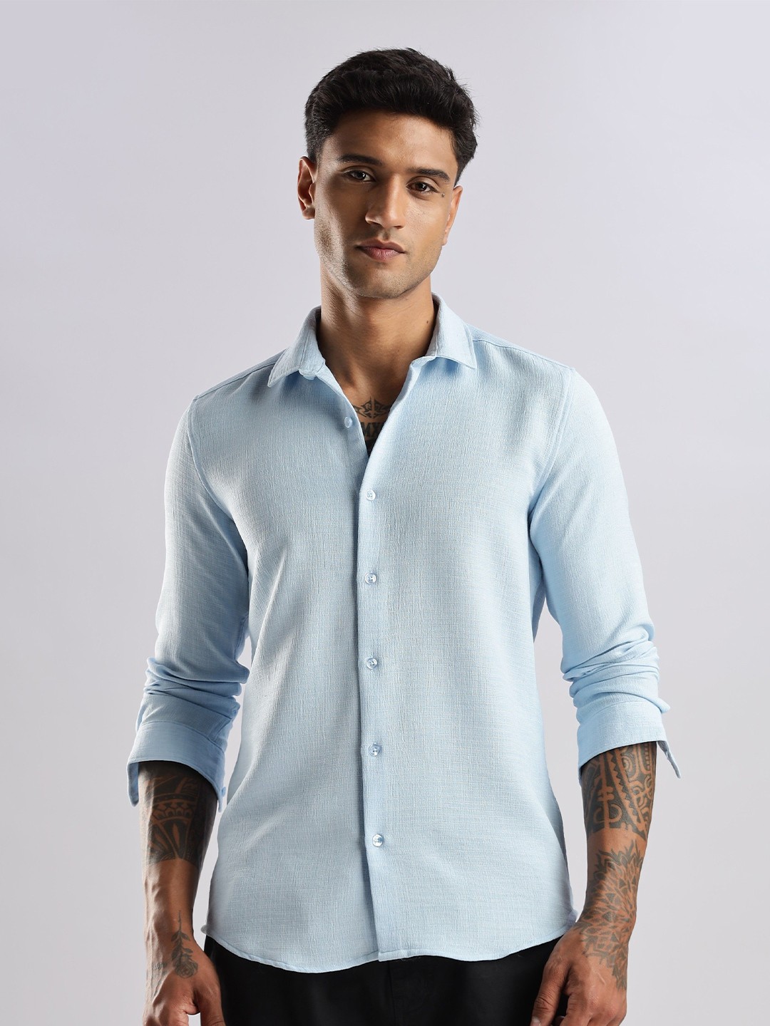 

NEVER NEUD Men Air Like Linen Vintage Regular Slim Fit Casual Shirt, Blue