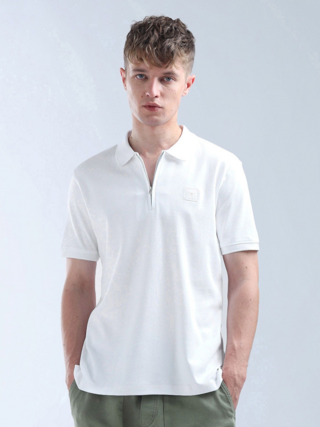 

Flying Machine Men Solid Polo Collar Cotton T-shirt, White