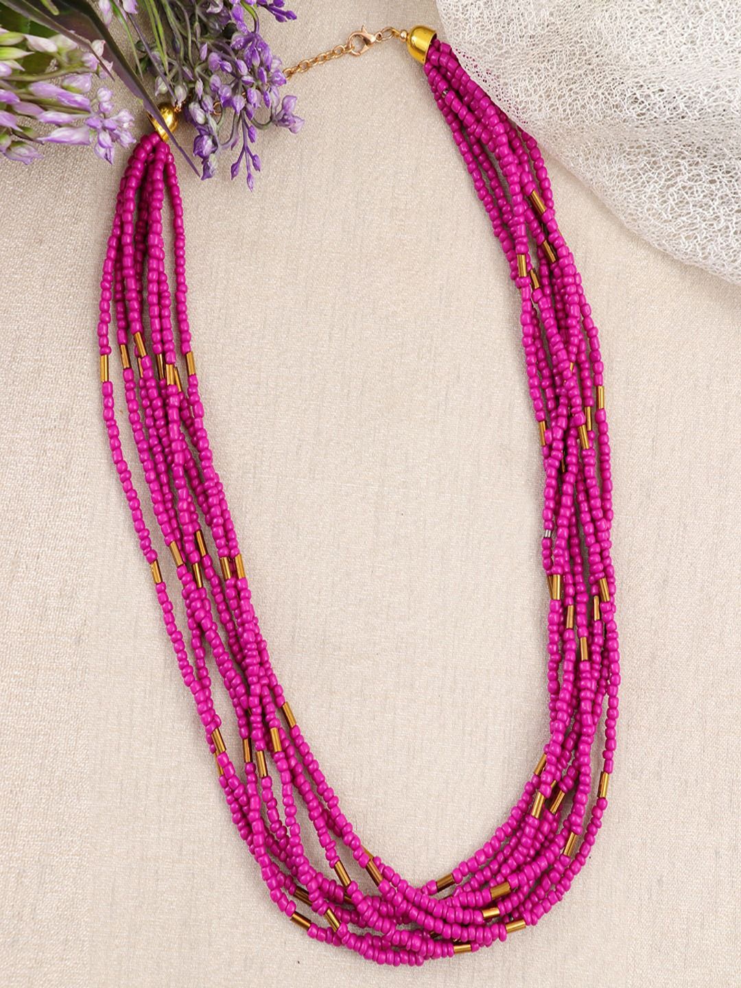 

Sangria Silver-Plated Pearls Beaded Layered Statement Necklace, Pink