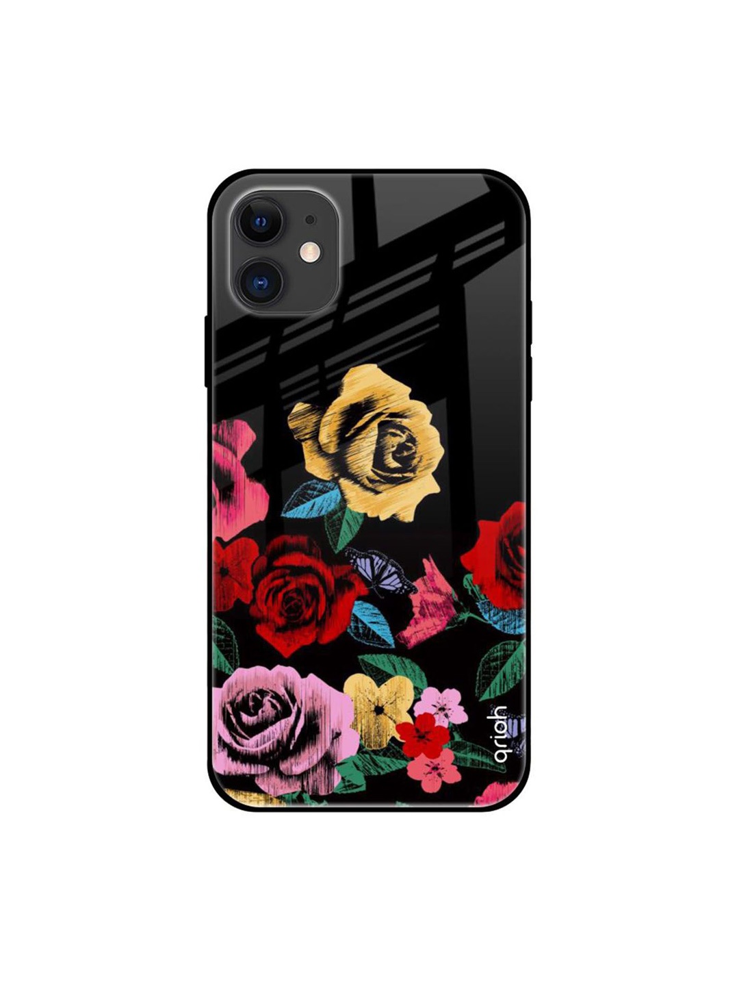 

QRIOH Floral Printed iPhone 12 Back Case Mobile Accessories, Black