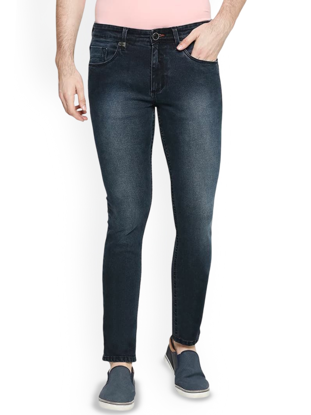 

Basics Men Jean Low-Rise Low Distress Heavy Fade Stretchable Jeans, Navy blue