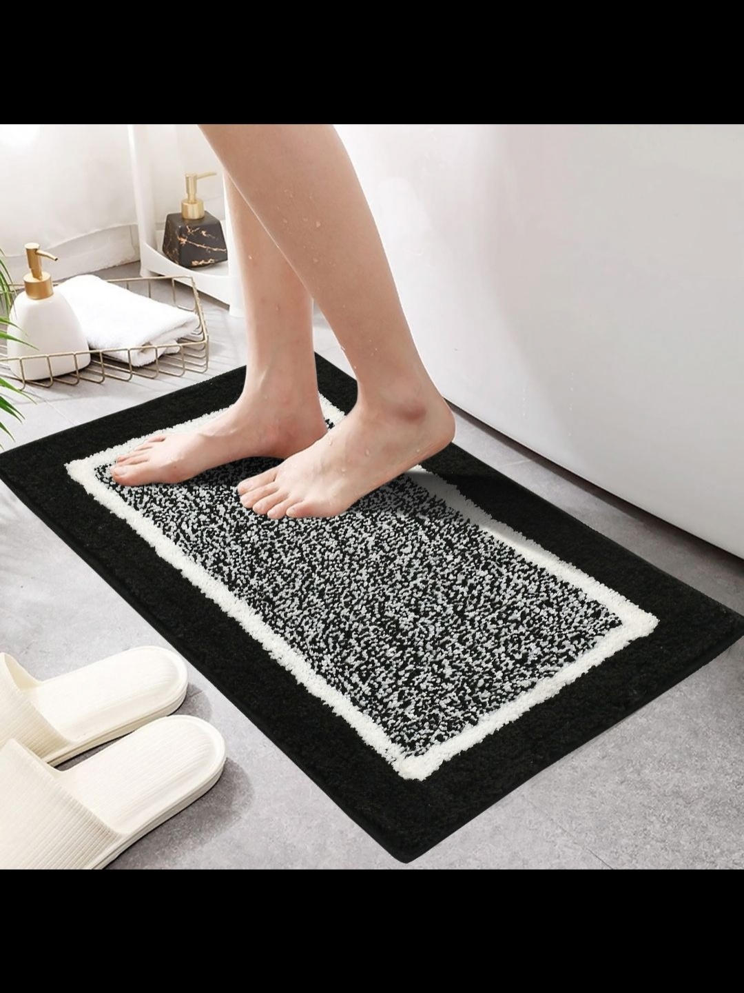 

MAA HOME CONCEPT Black & White Textured Microfiber Anti Skid 1600 GSMBathMat