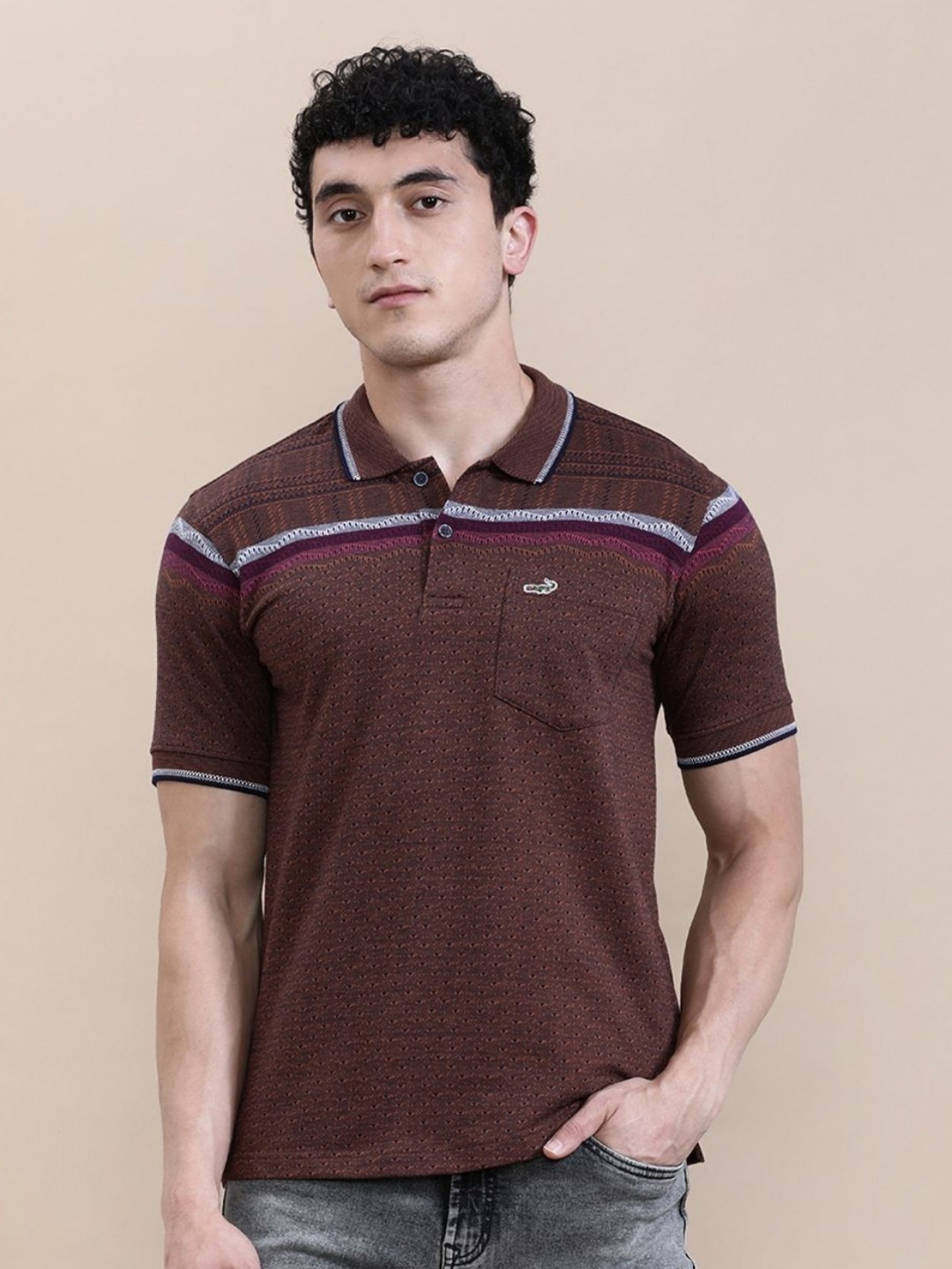 

Crocodile Men Slim Fit Striper T-Shirt, Brown