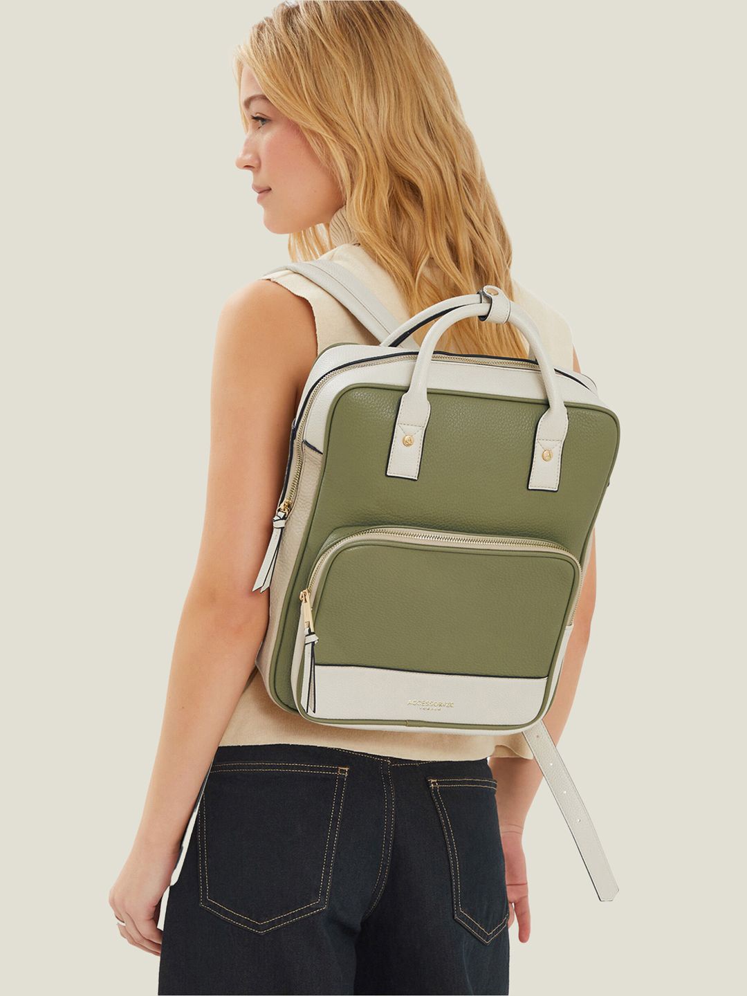 

Accessorize Women Colourblocked Backpack, Khaki