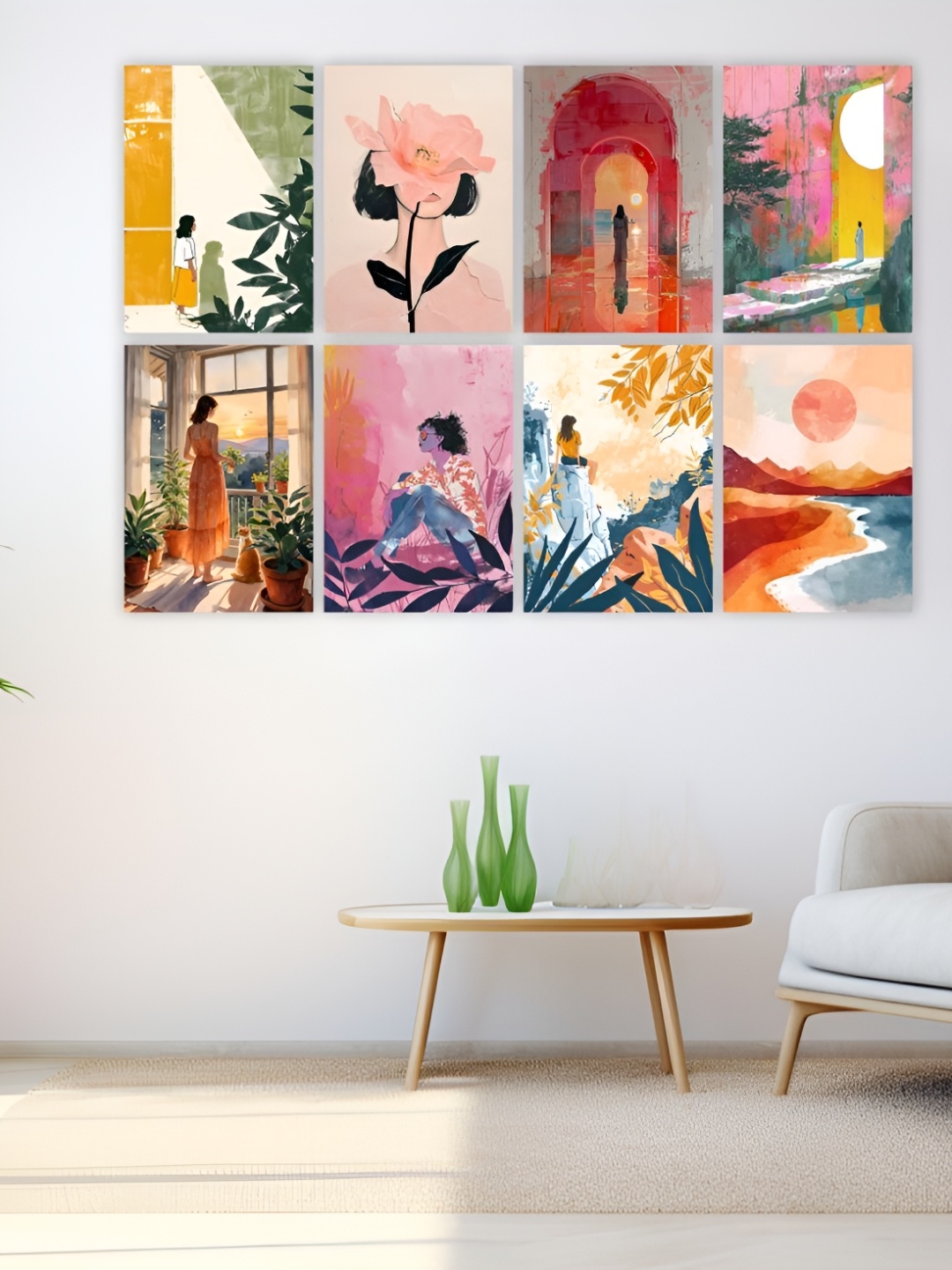 

CVANU Yellow And Pink 8 Pieces Abstract Posters