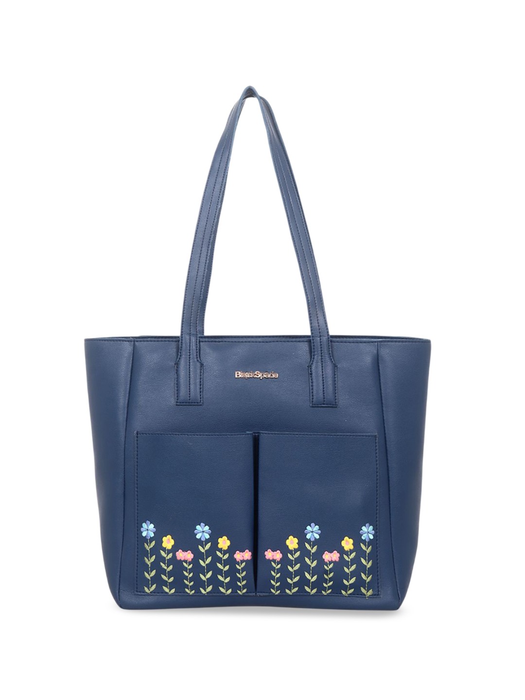 

Black Spade Floral PU Structured Tote Bag, Blue