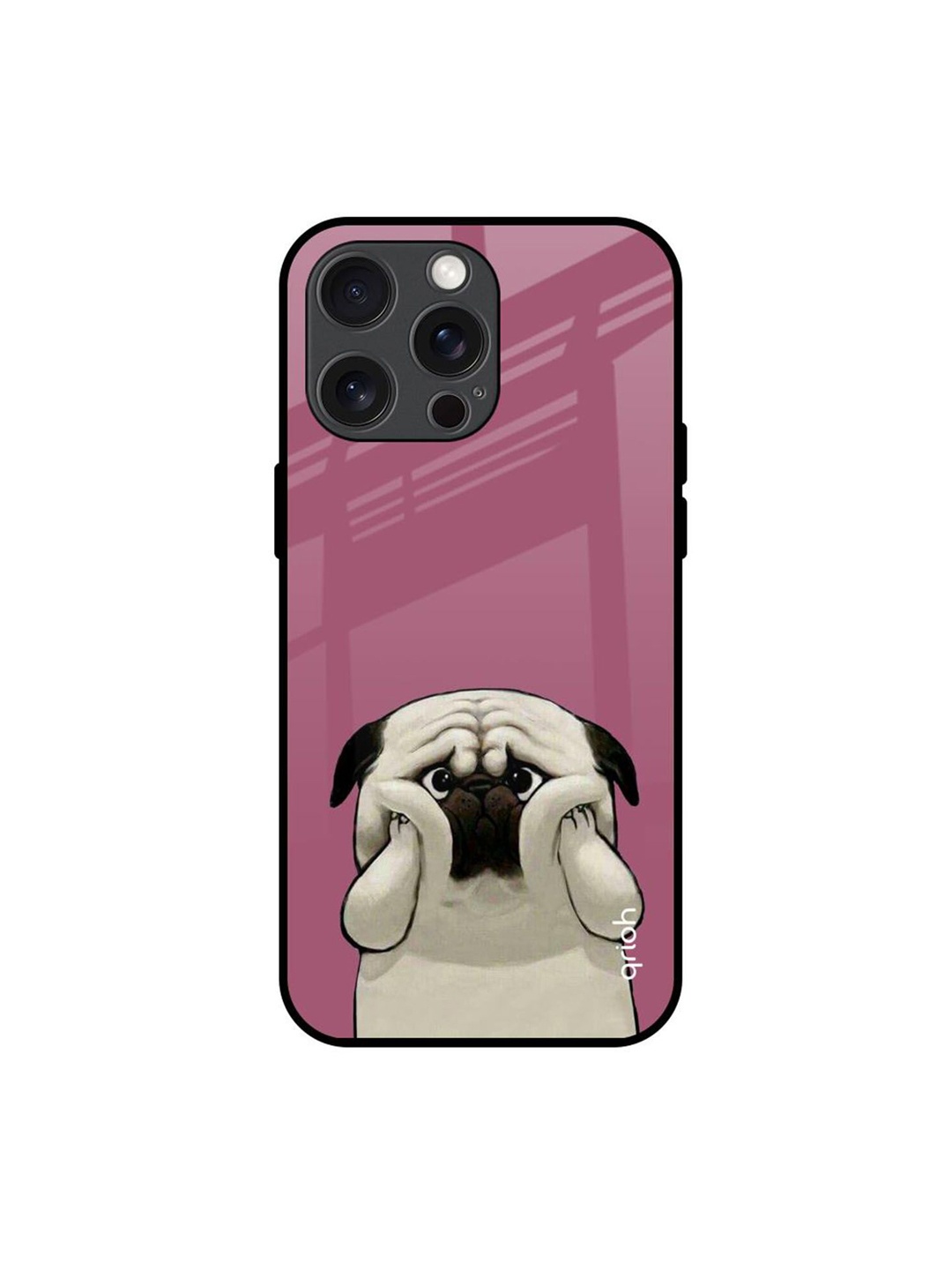 

QRIOH Funny Pug Face Printed iPhone 15 Pro Max Back Case, Pink