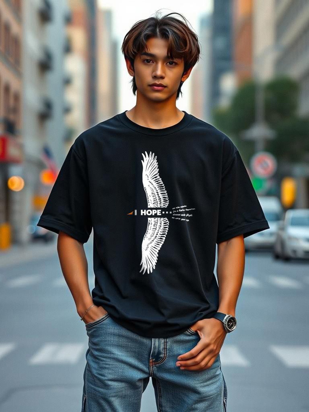 

TOGS & TERRE Men Graphic Printed Round Neck Cotton Oversized T-shirt, Black