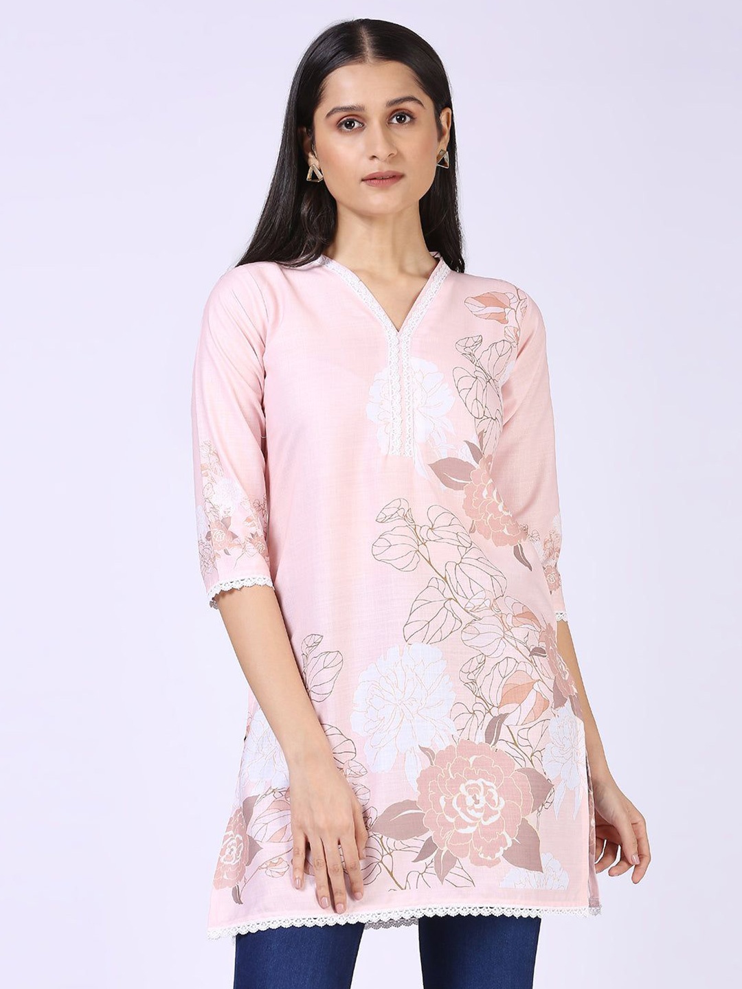 

STUNICS Floral Print Cotton Top, Pink