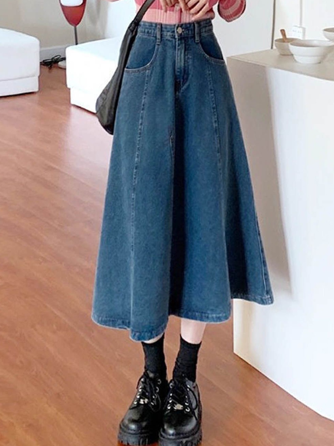 

StyleCast Denim A-Line Midi Skirt, Blue