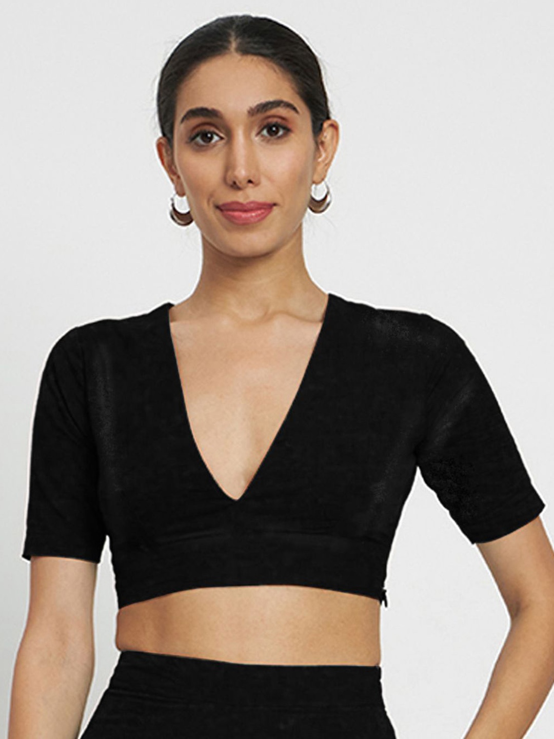 

Thevasa Divine Depth V-Neck Velvet Saree Blouse, Black