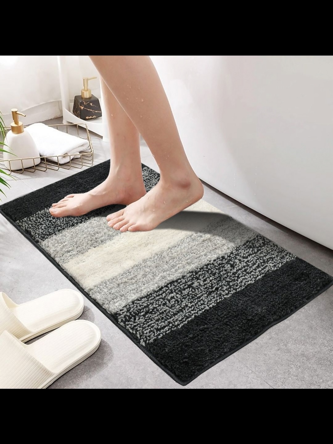 

MAA HOME CONCEPT Black & White Textured Microfiber Anti Skid 1600 GSMBathMat