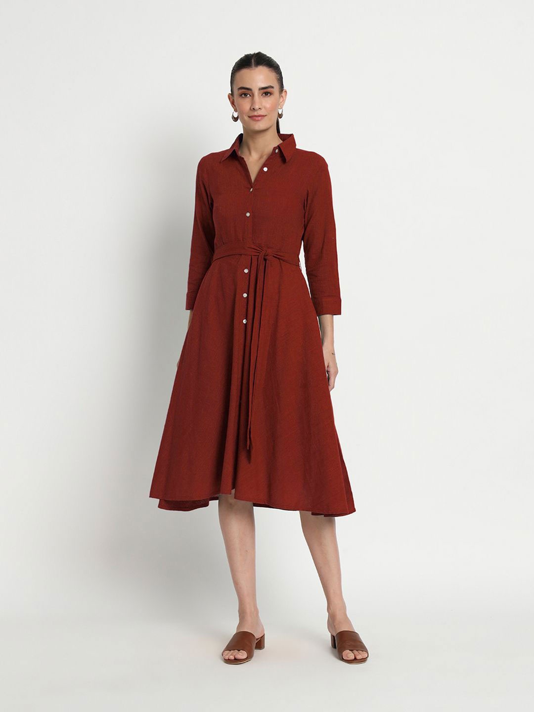 

Thevasa Women Russet Red Knots And Knots Dress, Rust
