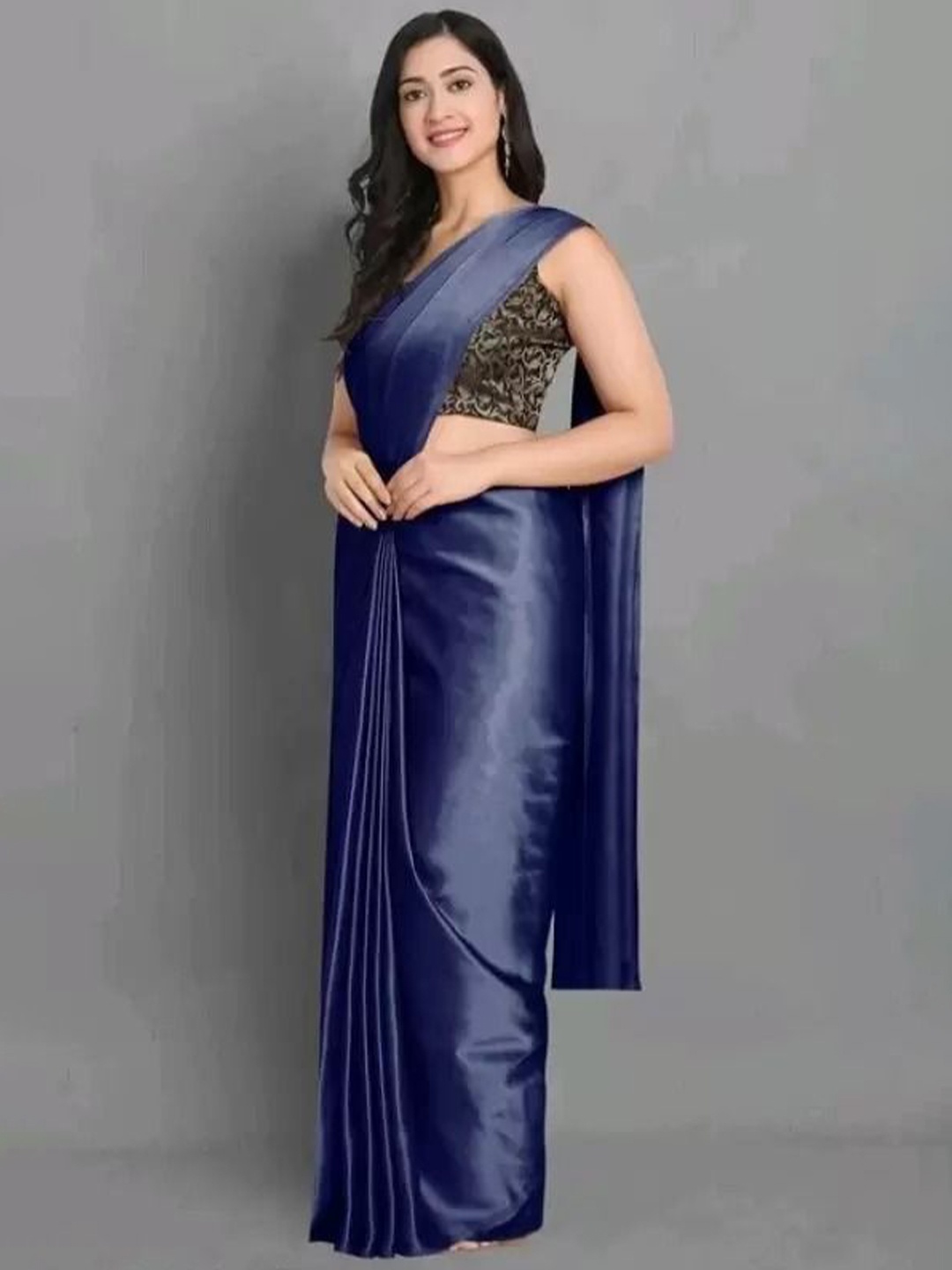 

SAADHVI Satin Saree, Navy blue