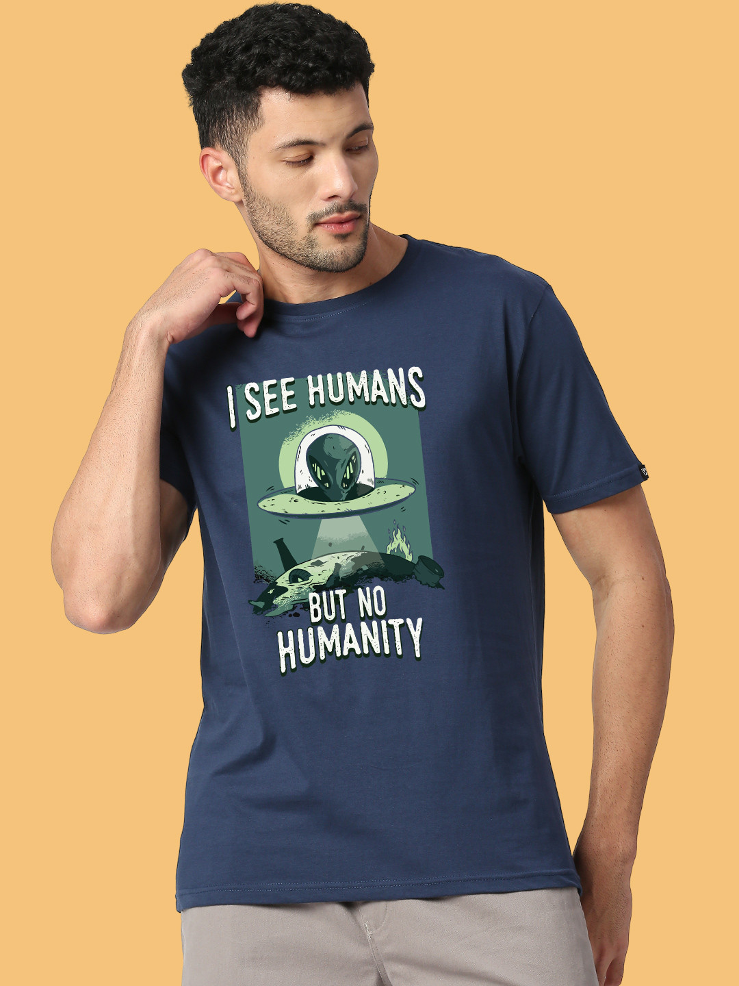 

Wear Your Opinion Men Graphic Printed Round Neck Cotton T-shirt, Navy blue