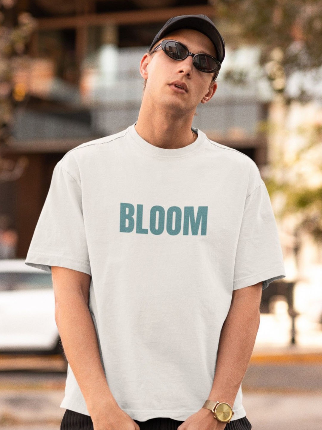 

TheBTclub Men Activchill Graphic Printed Round Neck Cotton Oversized T-shirt, White