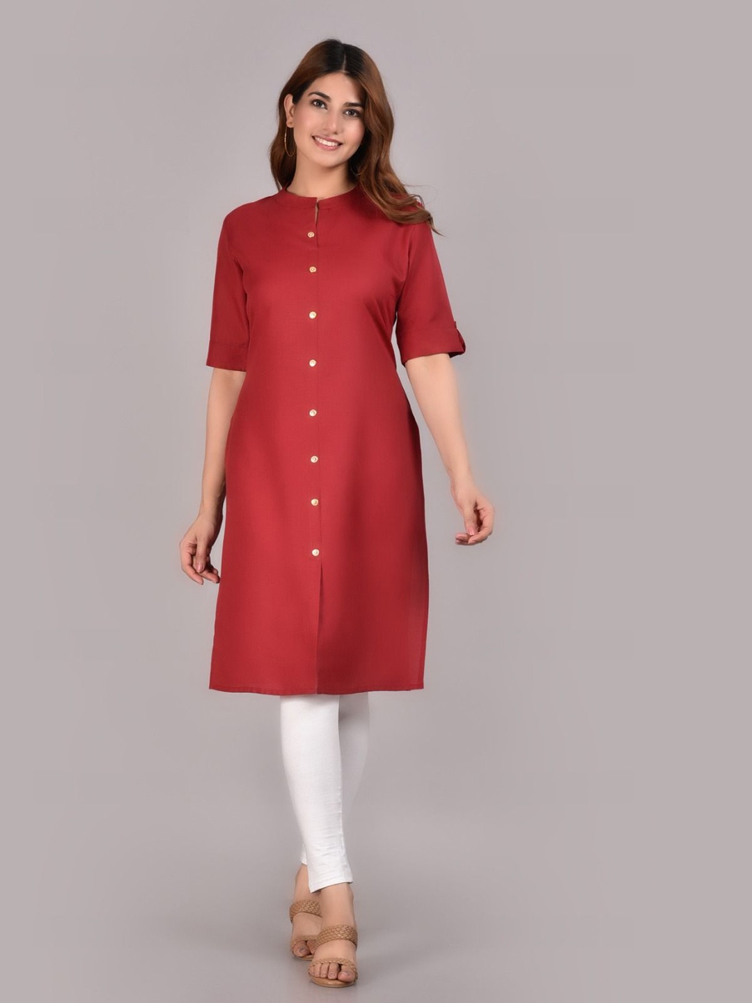 

h4u Women Cotton Straight Kurta, Maroon