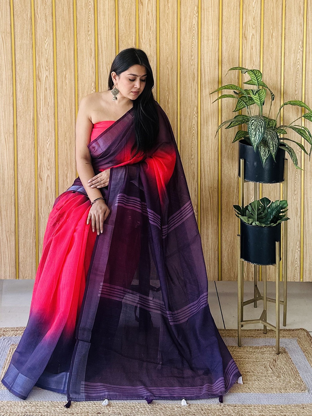 

Moda Rapido Ombre Zari Saree, Pink