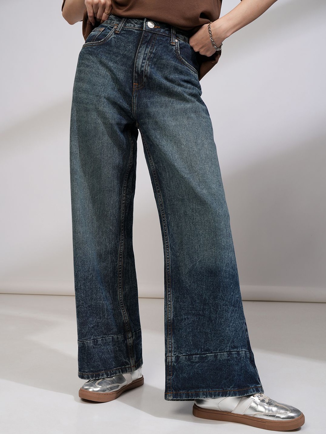 

Tokyo Talkies Women Wide Leg High Rise Jeans, Blue