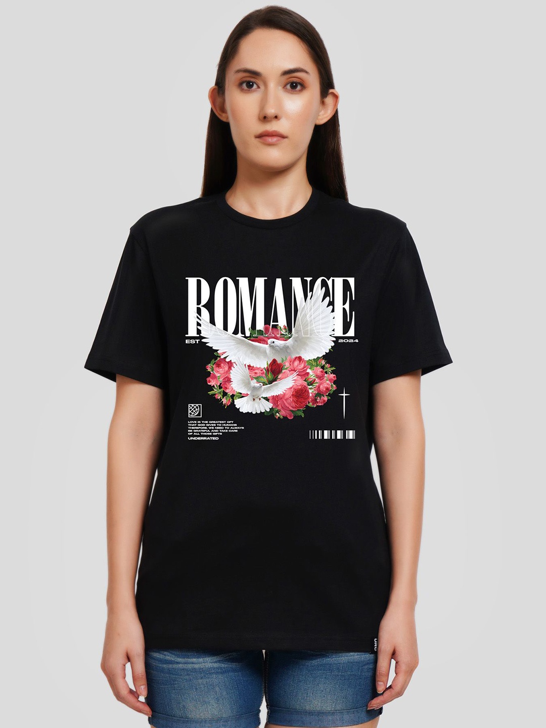 

Underrated Club Women Printed Bio Finish Applique T-shirt, Black