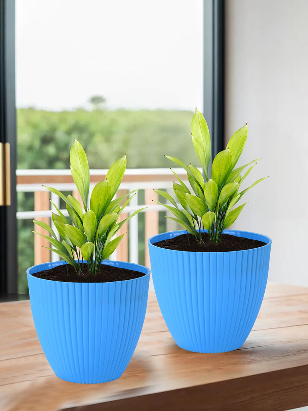 

Kuber Industries Blue 2 Pieces Textured Flower Pots for Garden